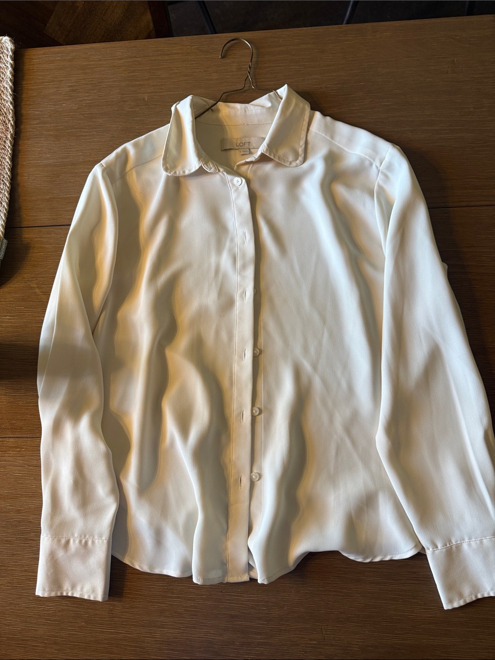 LOFT Women's Ivory Long-Sleeve Button Front Blouse